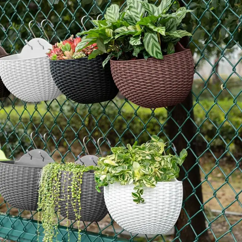 Wall-mounted Flower Pot Semi-circular No-punching Flower Basket Garden Planter Bucket Hanging Basket Flowerpot for Home Decor