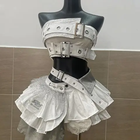 Summer Vintage Elegant Y2K Woman 2 Piece Sets Punk Gothic Strapless Crop Tops +High Waist Ruffle Skirt Female Party Outfits 2025