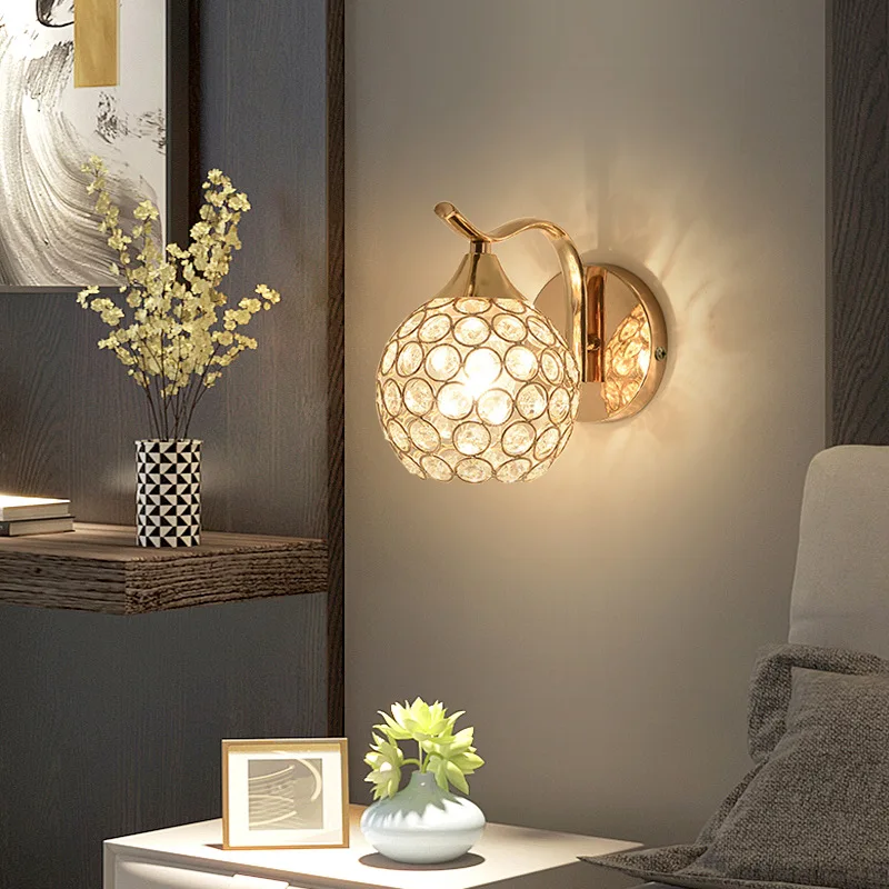 Crystal bedside lamp LED wall lamp Bedroom modern minimalist corridor wall lamp Corridor staircase Living room European style la