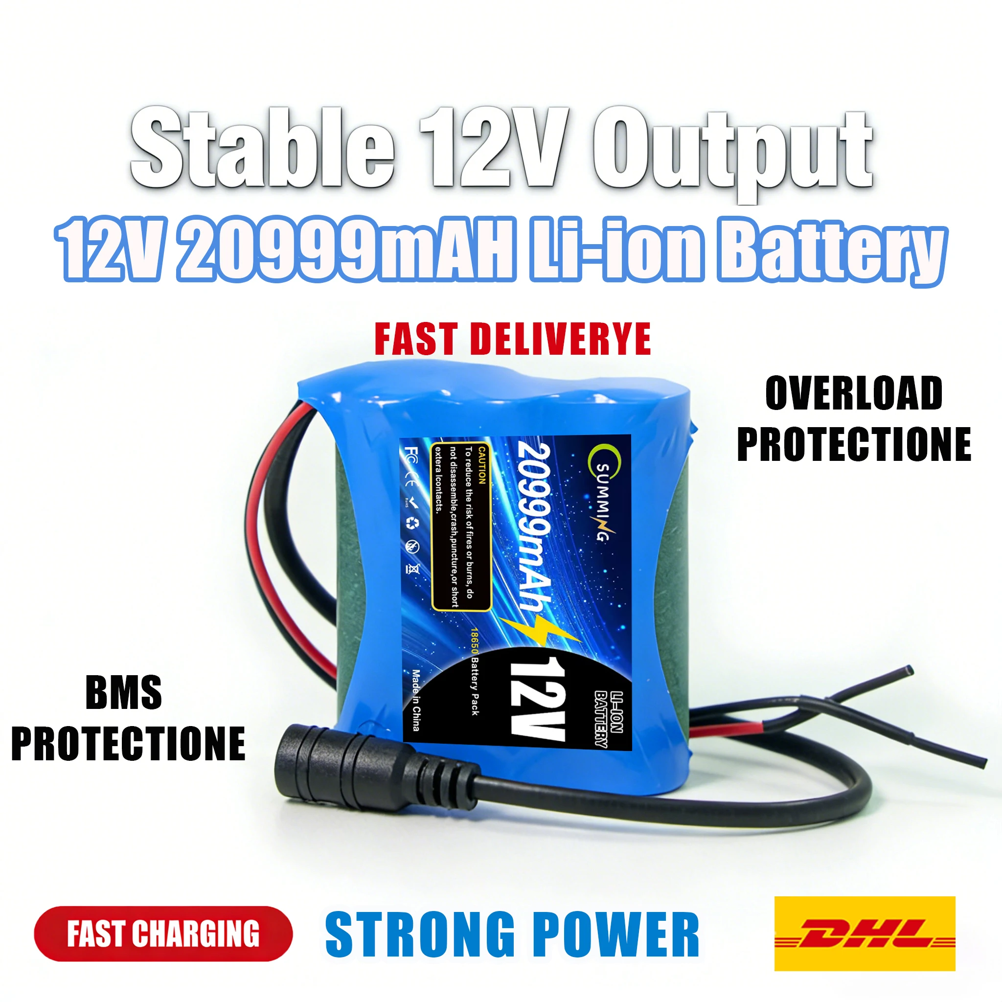 

High Power 12V 20999mAh 3S1P18650 Battery Pack with BMS Protection Board, Super Rechargeable 12.6V DCOutput