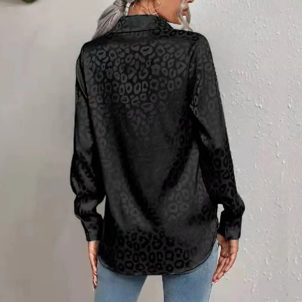 Women Shirt Leopard Print Long Sleeves Lapel Cardigan Women\'s Formal Business Style Blouse for Spring Smooth Applique