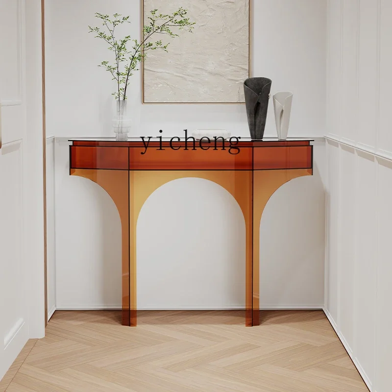 

V6 light luxury acrylic entrance table modern simple entrance cabinet creative shelf against the wall