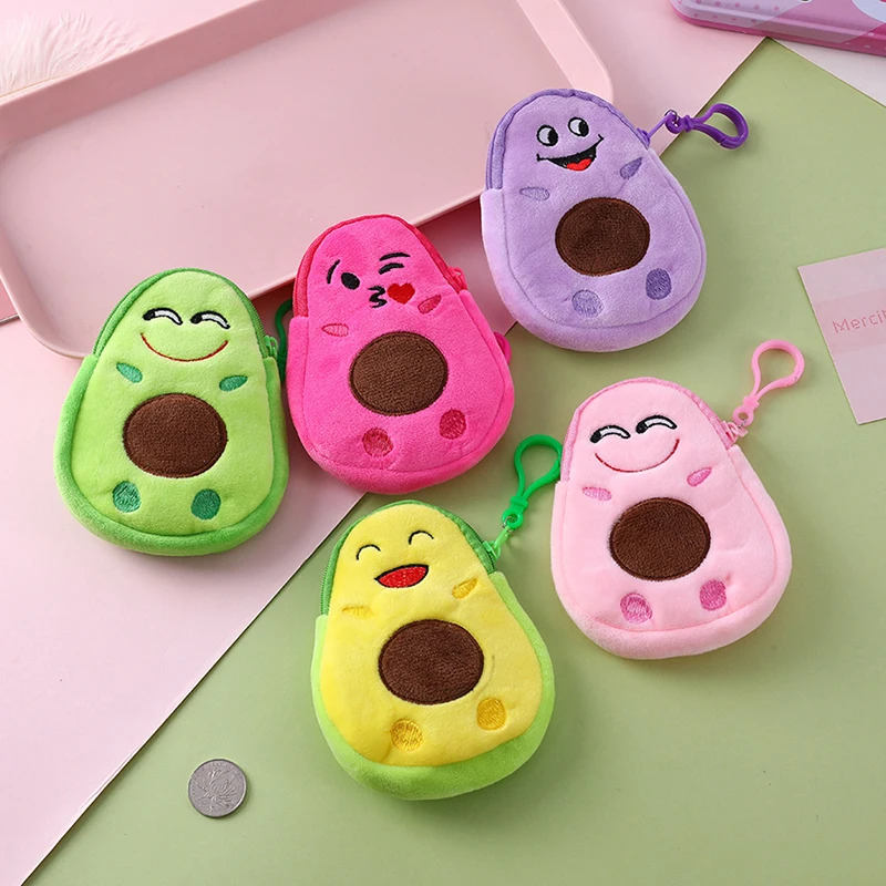 1Pc Cartoon Zacht Pluche Vrouwen Portemonnee Schattige Avocado Rits Kinderen Munt Portemonnee Usb Kabel Headset Mini Tas Sleutel Portemonnee