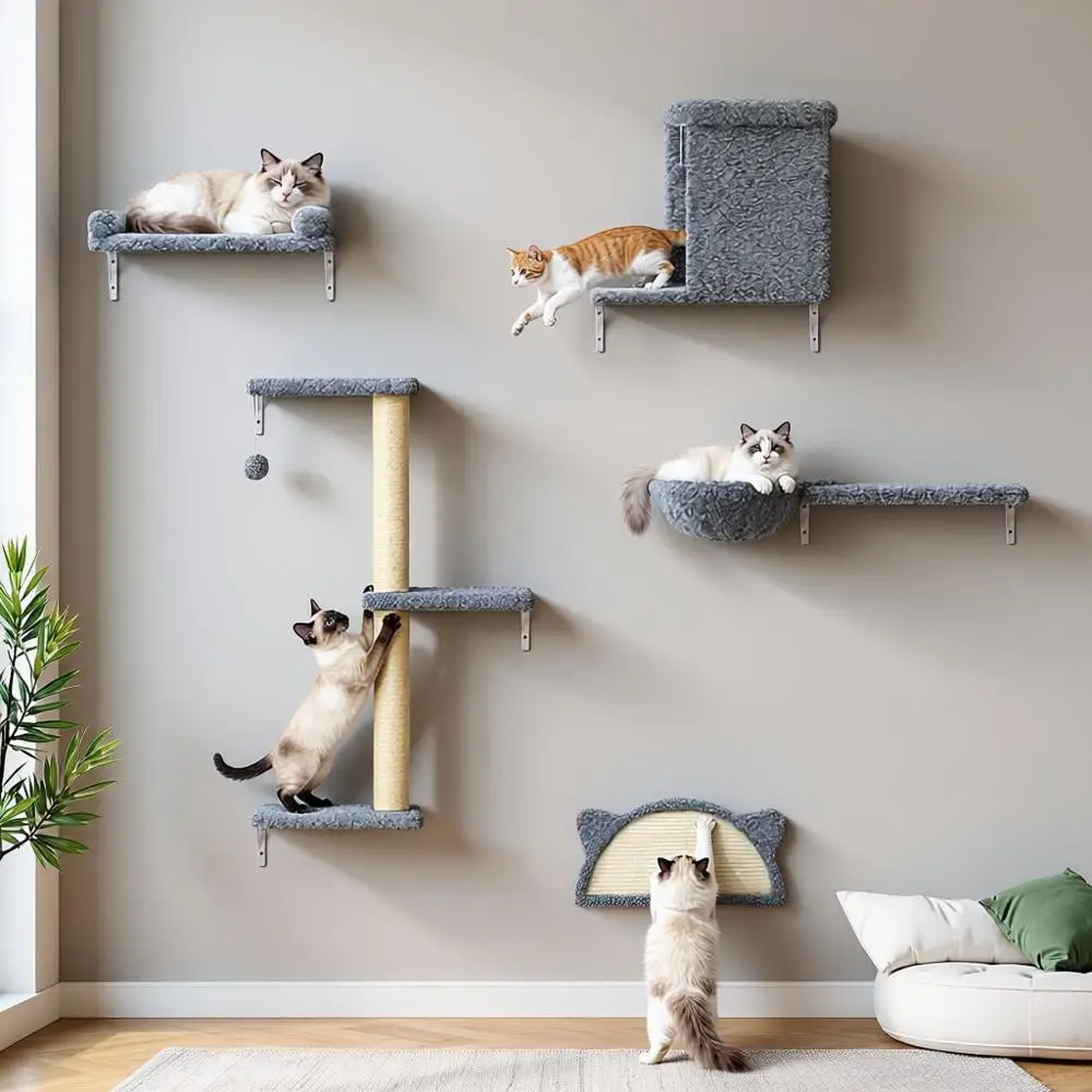 

Настенные полки для кошек, из массива дерева, с велюром и сизалевым когтетрением, максимальная нагрузка 20 кг, настенная мебель для кошек-скалолазов, для лазания кошек