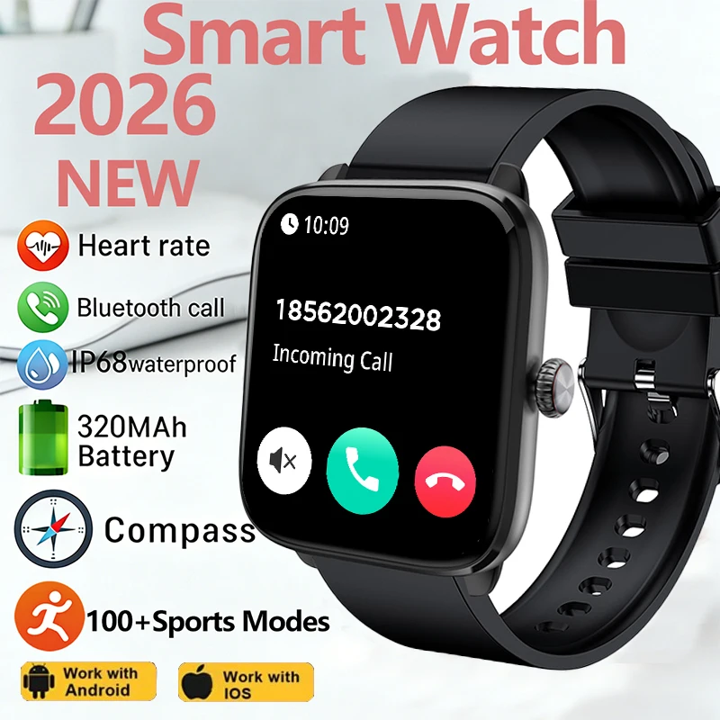 

Новые умные часы для здоровья с экраном 1,96 дюйма, измерением частоты сердечных сокращений, уровня кислорода в крови, а также давления, Bluetooth-звонками и функцией отслеживания спортивной активности.