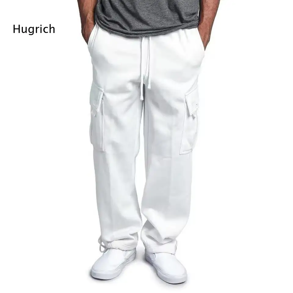 Adjustable Ankle Cargo Sweat Trousers Men Elastic Drawstring Waist With Large Side Pockets Loose Pants For Casual Daily Matches