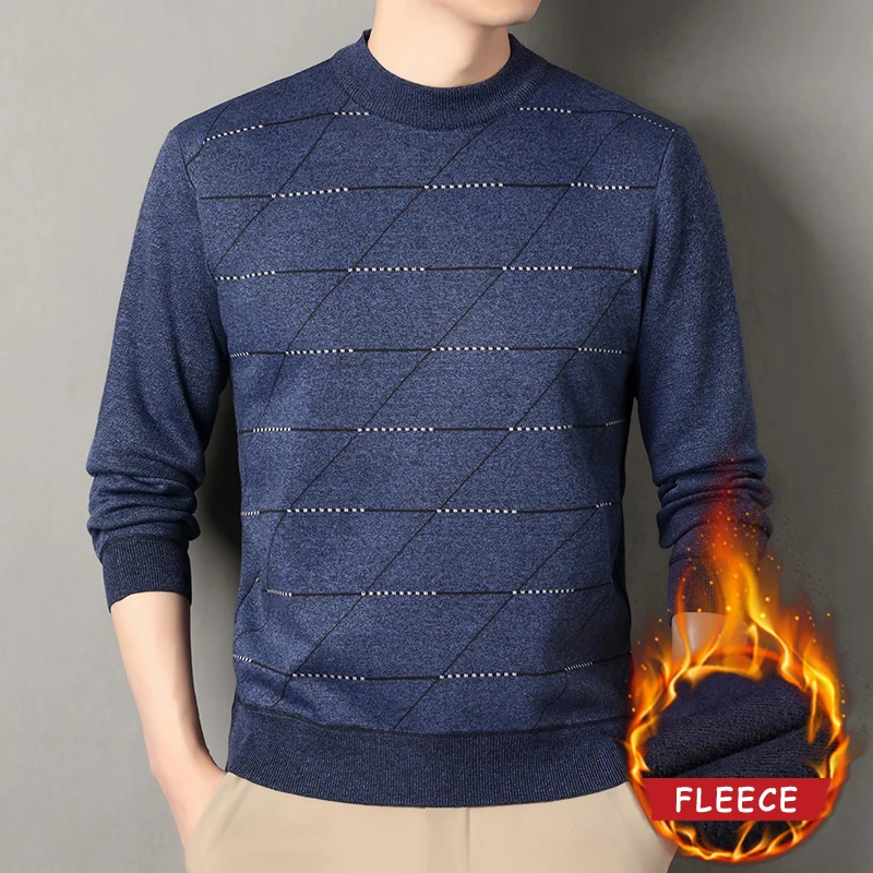 

Men's Mock Neck Knit Sweater Pullover Mens Autumn Winter Tops Fleece Lined Knitwear