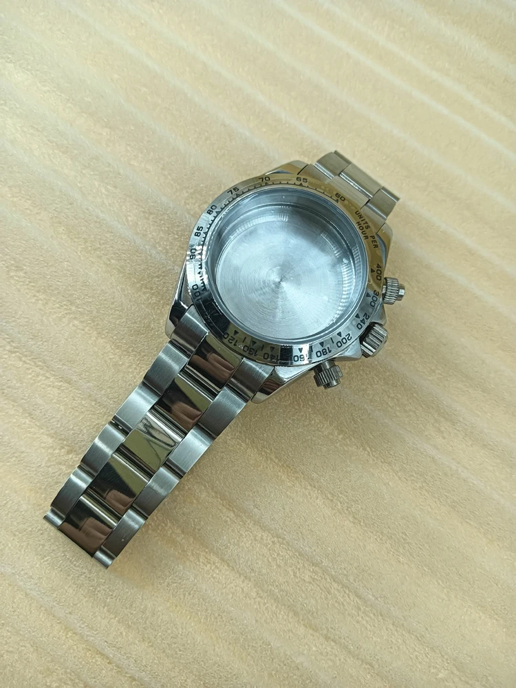 No logo 40mm Sapphire Glass Quart Stainless Steel Case Rubber Strap Fit VK63 Quart Movement