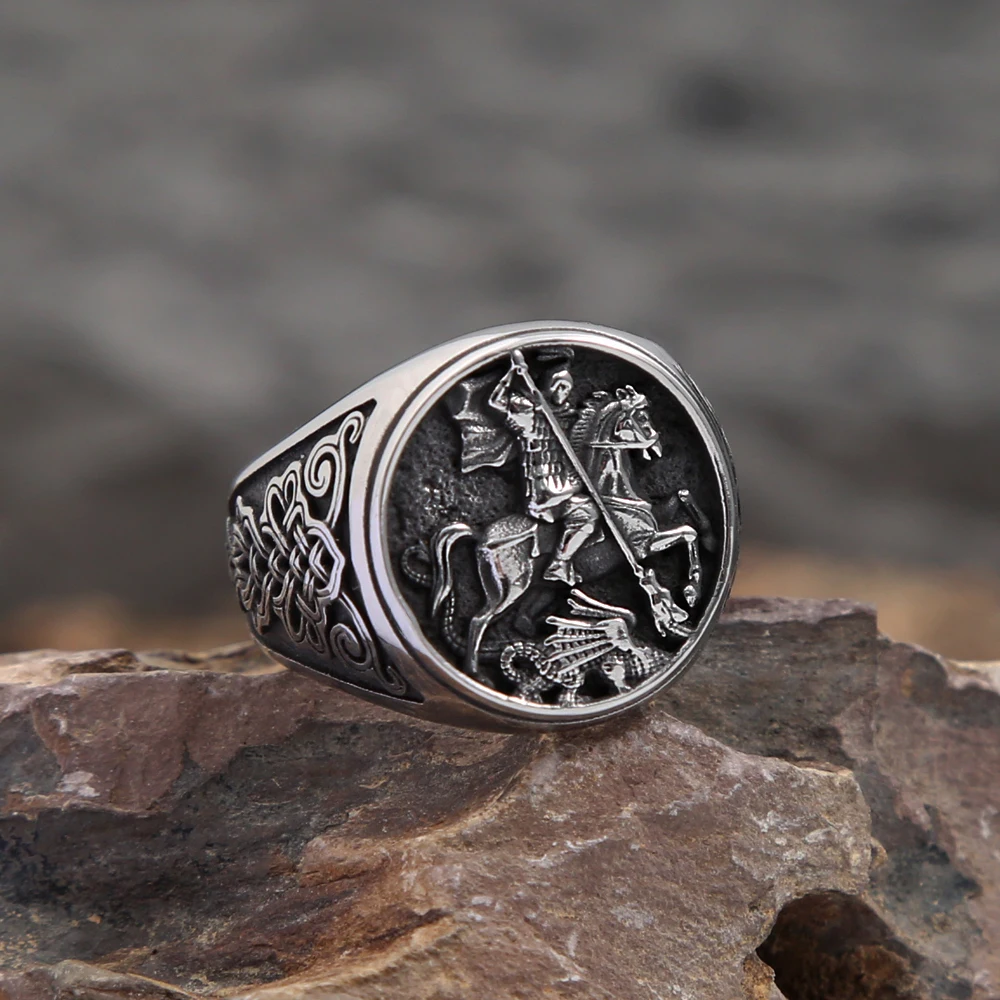 Punk Vintage Knight Riding Ring For Men Boys Gothic 316L Stainless Steel Viking Celtic knot Rings Fashion Jewelry Gift Wholesale