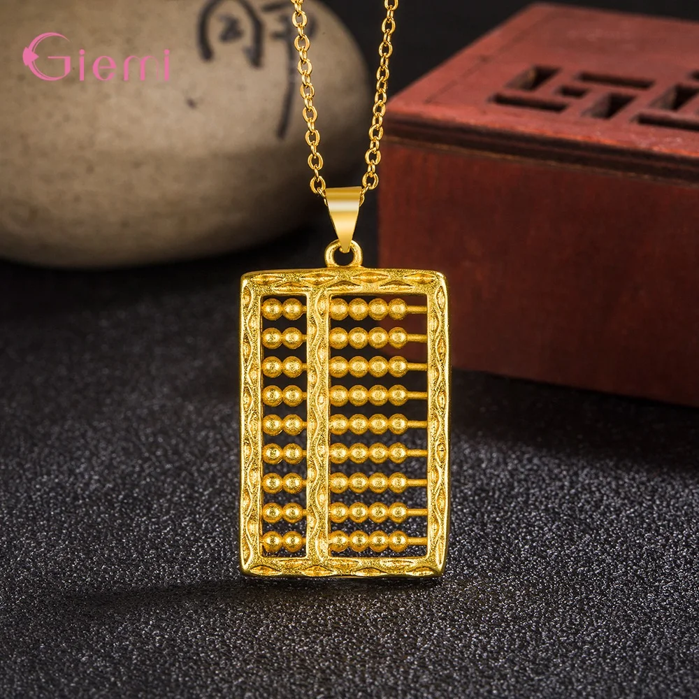 925 Sterling Silver Yellow Gold Color Pendant without Chain for Girl Teenager Metallic Abacus Design Jewelry Gift