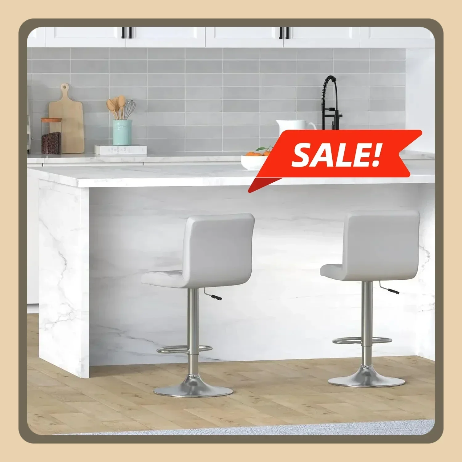 

Modern PU Leather for kitchen Adjustable chair bar Swivel Stool with Back, Set of 2 (White) outdoor bar stool stools