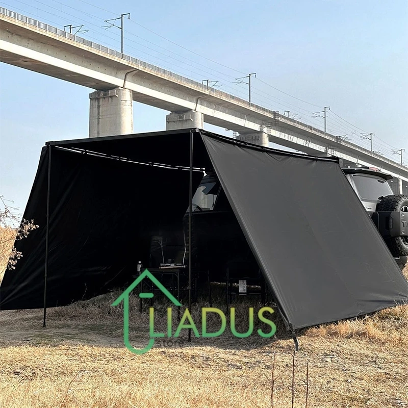 تعتيم خيمة جانبية للسيارة مع نوافذ شبكية مقاومة للماء وحماية من الأشعة فوق البنفسجية ومظلة مثبتة للتخييم في الهواء الطلق ومأوى محمول سهل الإعداد #3