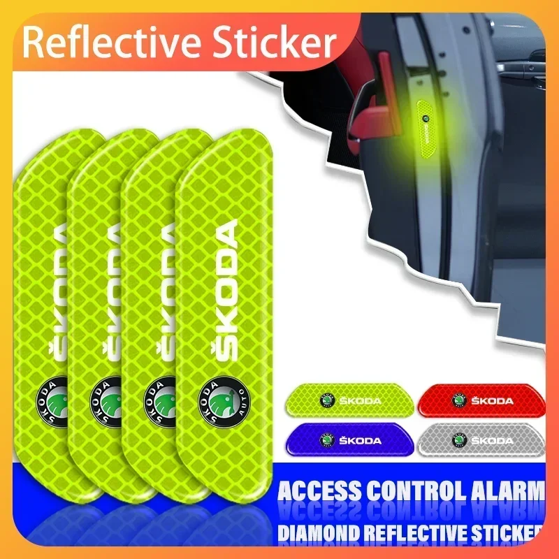 

4PCS Reflective Car Door Sticker Safety Opening WarningFor Skoda Fabia Octavia Karoq Kodiaq Kamiq Superb Rapid Citigo Scale