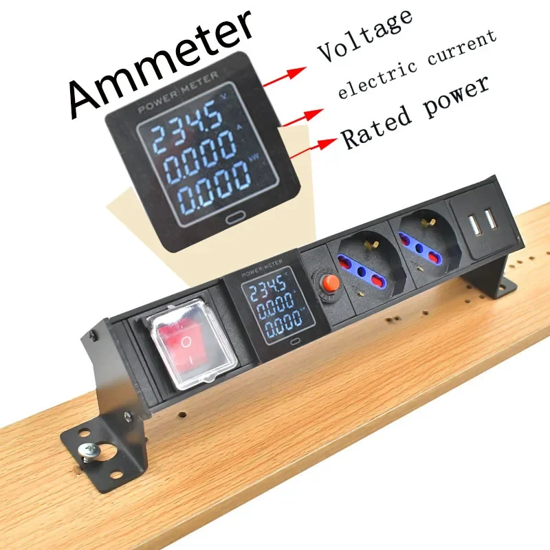 PDU power strip  cabinet rack desktop hidden socket German Italian socket1-7AC With ammeter overload protection USB1.2M/2M line