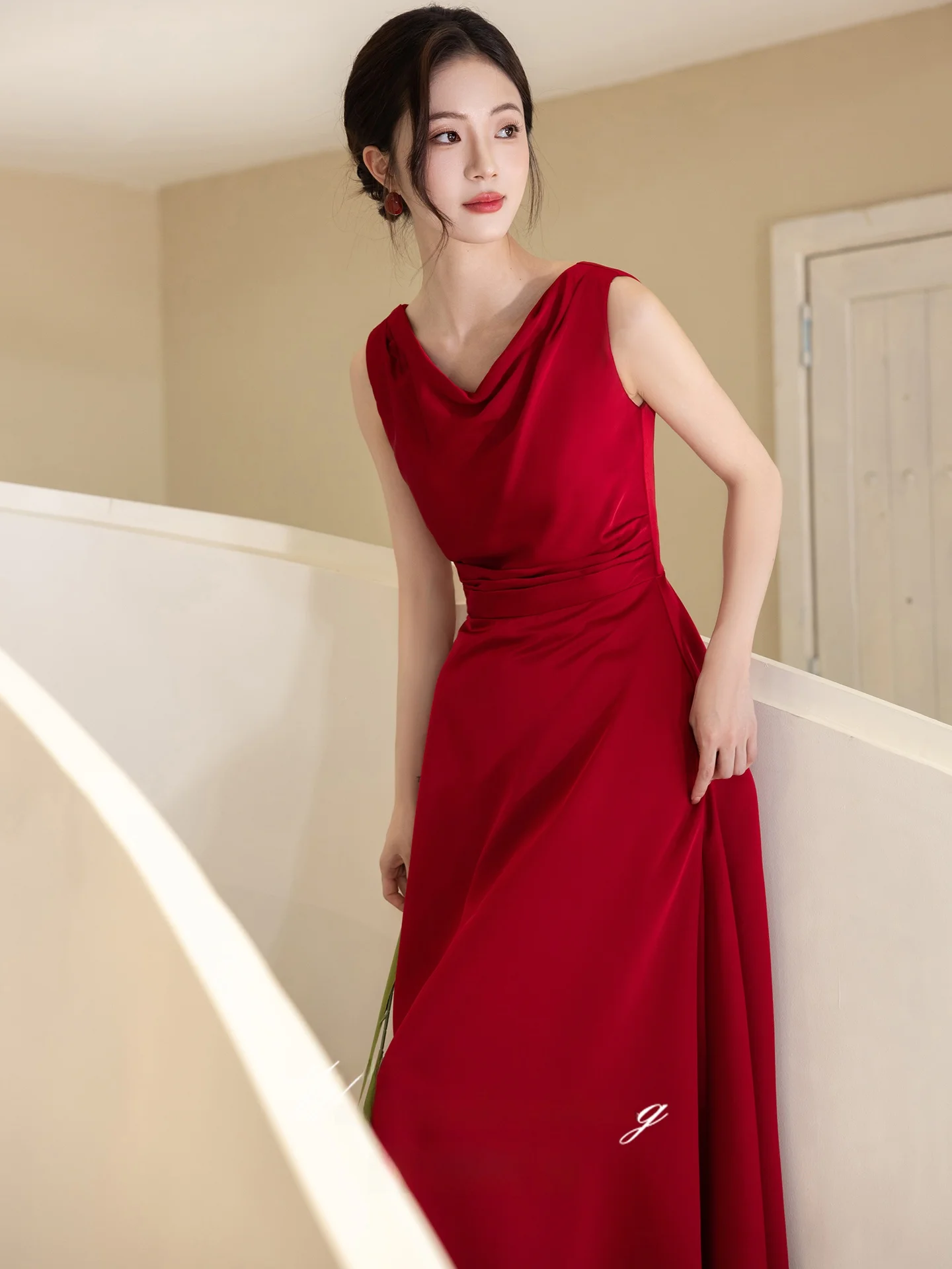 

Красное длинное вечернее платье для помолвки и свадебных торжеств, из эластичного полиуретанового волокна, на молнии, в корейском стиле, со средней талией