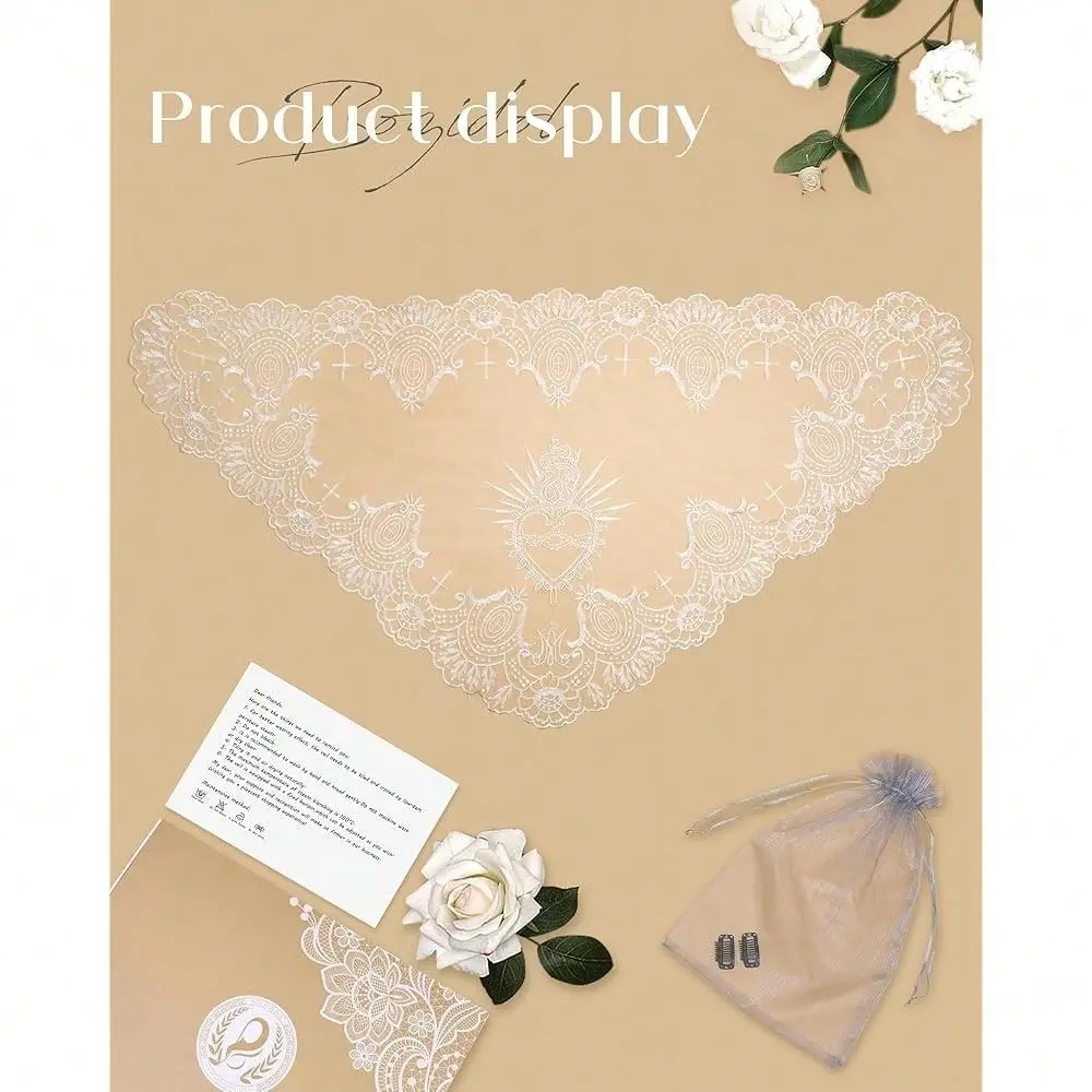 Cross Lace Veil Catholic Embroidered Cross And Shell Creative Design Ladies Prayer Lace Veil