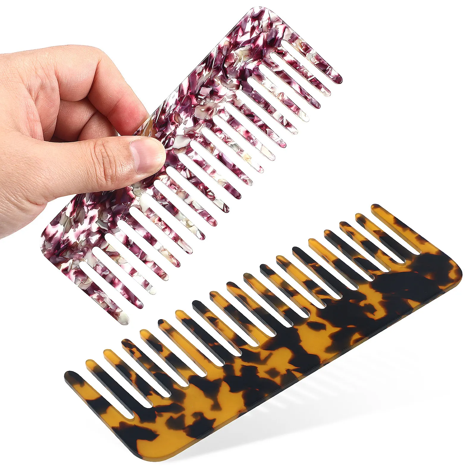 2Pcs Wide Tooth Comb Marble Pattern Hair Styling Detangling Comb Wet Dry Hair Combs Men Women Large Tooth Detangler