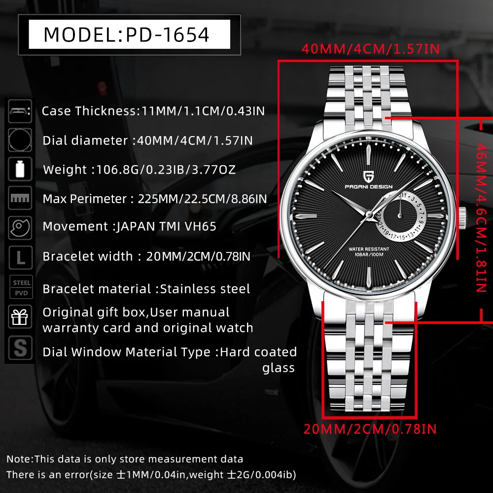 PAGANI DESIGN 2026 New Mens Quartz Watch Business Fashion New Stainless Steel Strap 100M Water Resistant Japan VH65 Movement - view 6