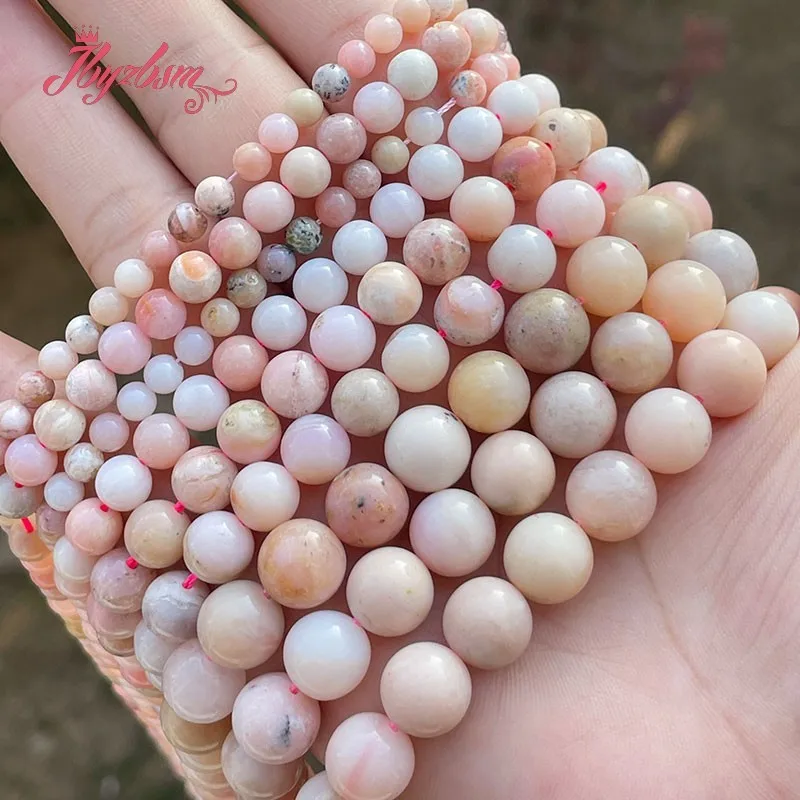 Round Pink Yellow Opal Natural Stone Loose Beads 15 inches for DIY Charms Accessories Necklace Bracelets Jewelry Making 6/8/10mm