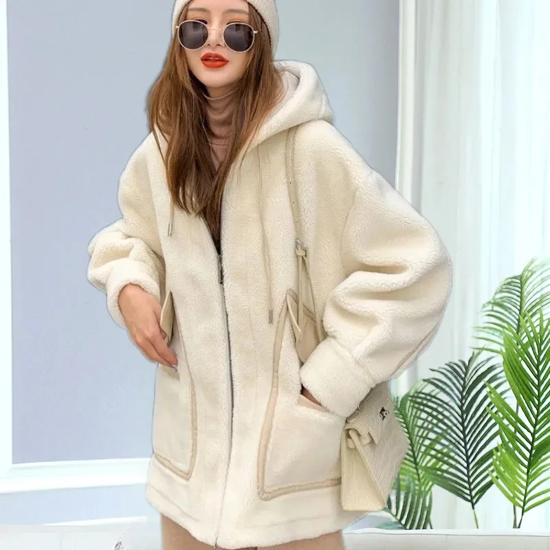 2023 Spring Autumn Lamb Wool Coat Women's Mid length Korean version Thickened Sheep Shearing Coat Leather Wool One Piece Coat