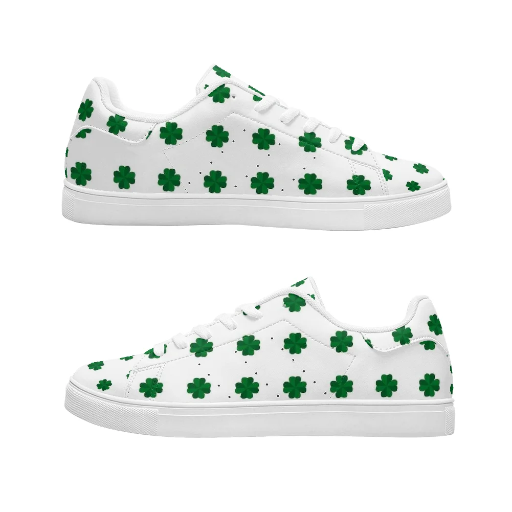 

Simple white casual sneakers with lucky four-leaf clover print, high-quality fashion shoes sport shoes for man and woman