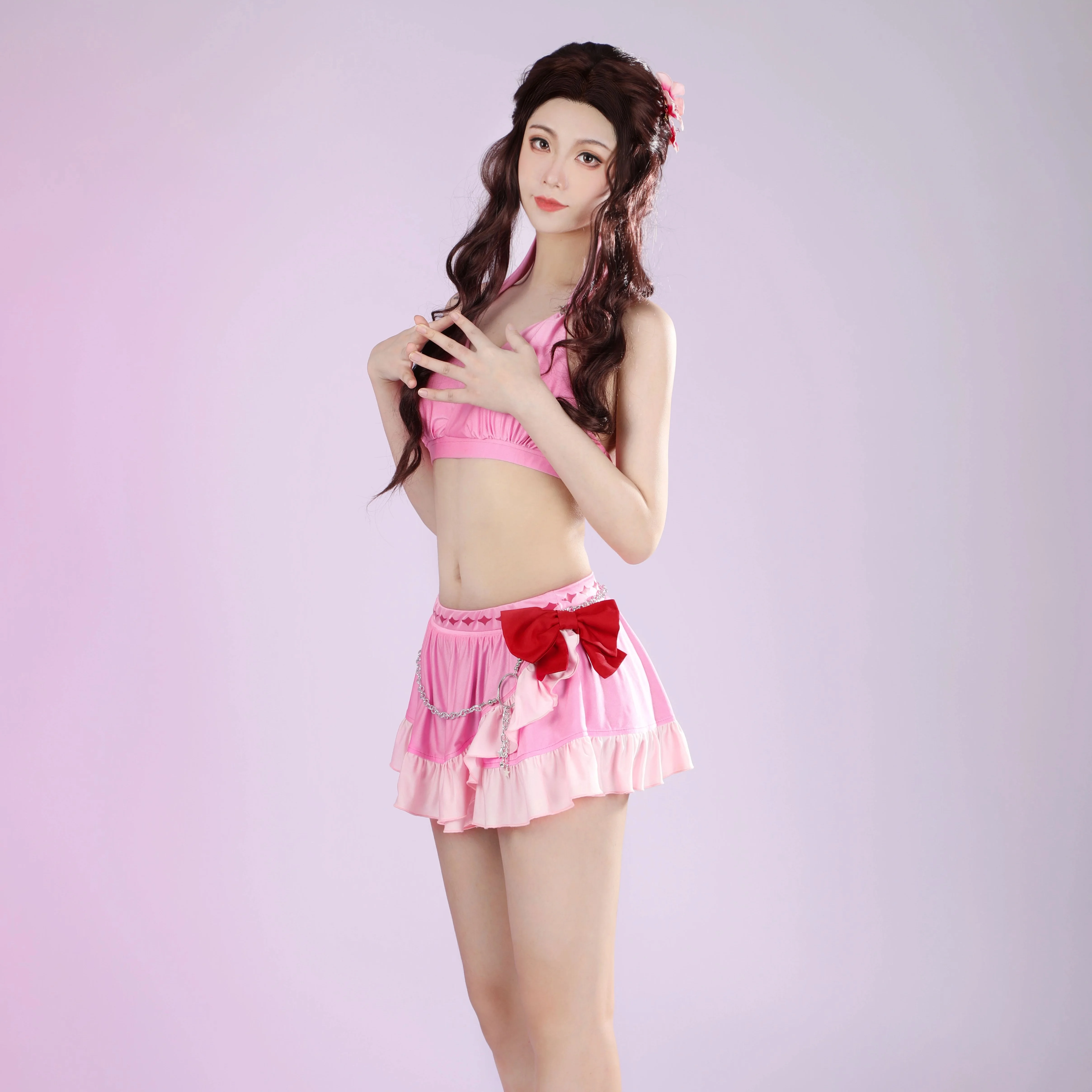 FF7 ايريث تأثيري غينسبورو ملابس السباحة فستان الوردي ايريث تأثيري حلي الزي هالوين كوميك كون فستان بتصميم حالم