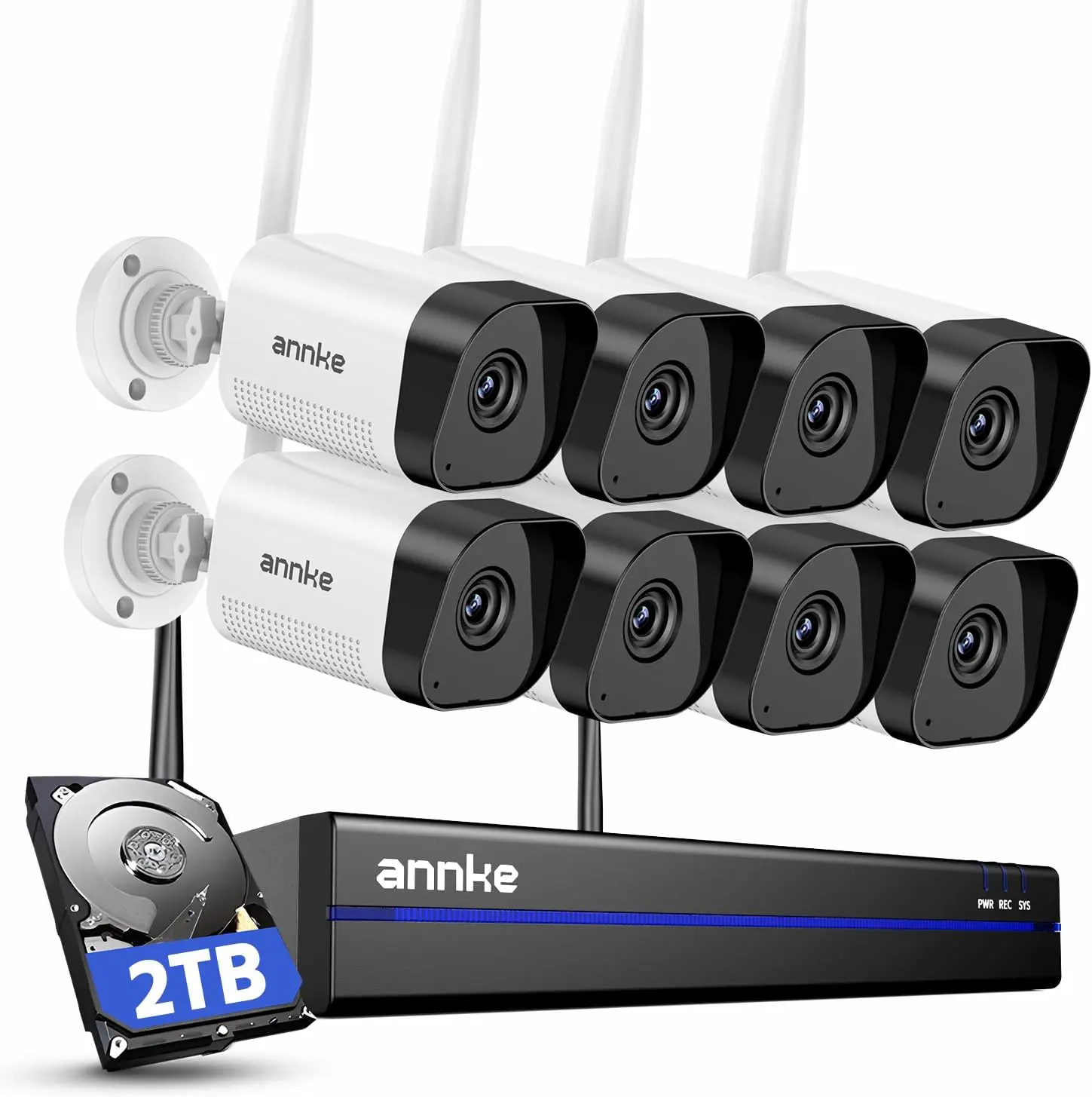نظام كاميرا ANNKE اللاسلكية، 16CH قابل للتوسيع 4K Security NVR، 8 قطع كاميرات خارجية 3 ميجابكسل، صوت ثنائي الاتجاه، واي فاي ثنائي النطاق، تحديد الإنسان #1