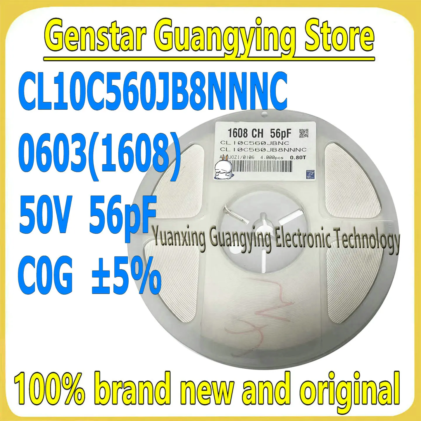 (100 pieces) 0603 MLCC ceramic capacitor, 1608, 50V, 56pF, C0G, ±5%, CL10C560JB8NNNC, surface-mount capacitor, 100% brand new