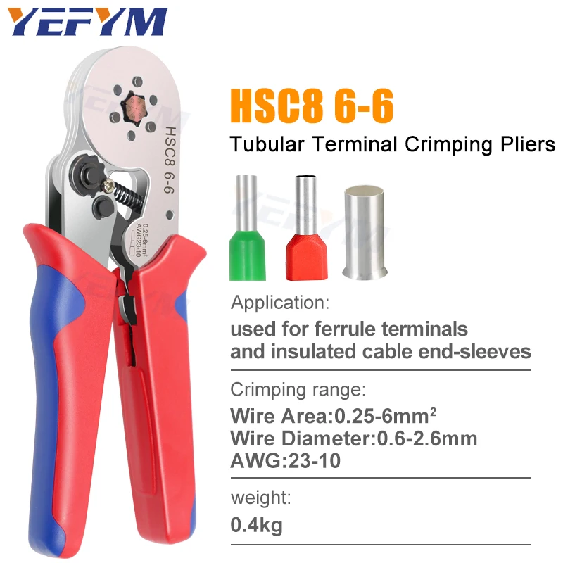 4 In1 Ferrule Crimping Tools Sets HSC8 6-6 Self-Adjustable Ratchet, Stripping Cutting Pliers YE-1R,Connectors Wire End Kit