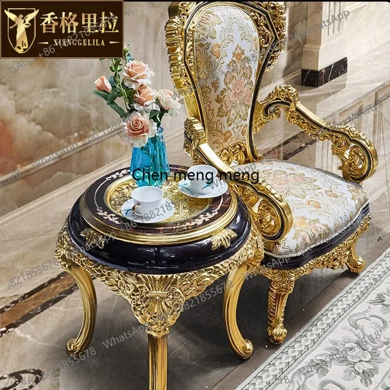 كرسي طعام G153 من رقائق الذهب الفرنسي، كرسي طعام فيلا منحوت من الخشب الصلب الأوروبي كرسي بذراعين خلفي #4