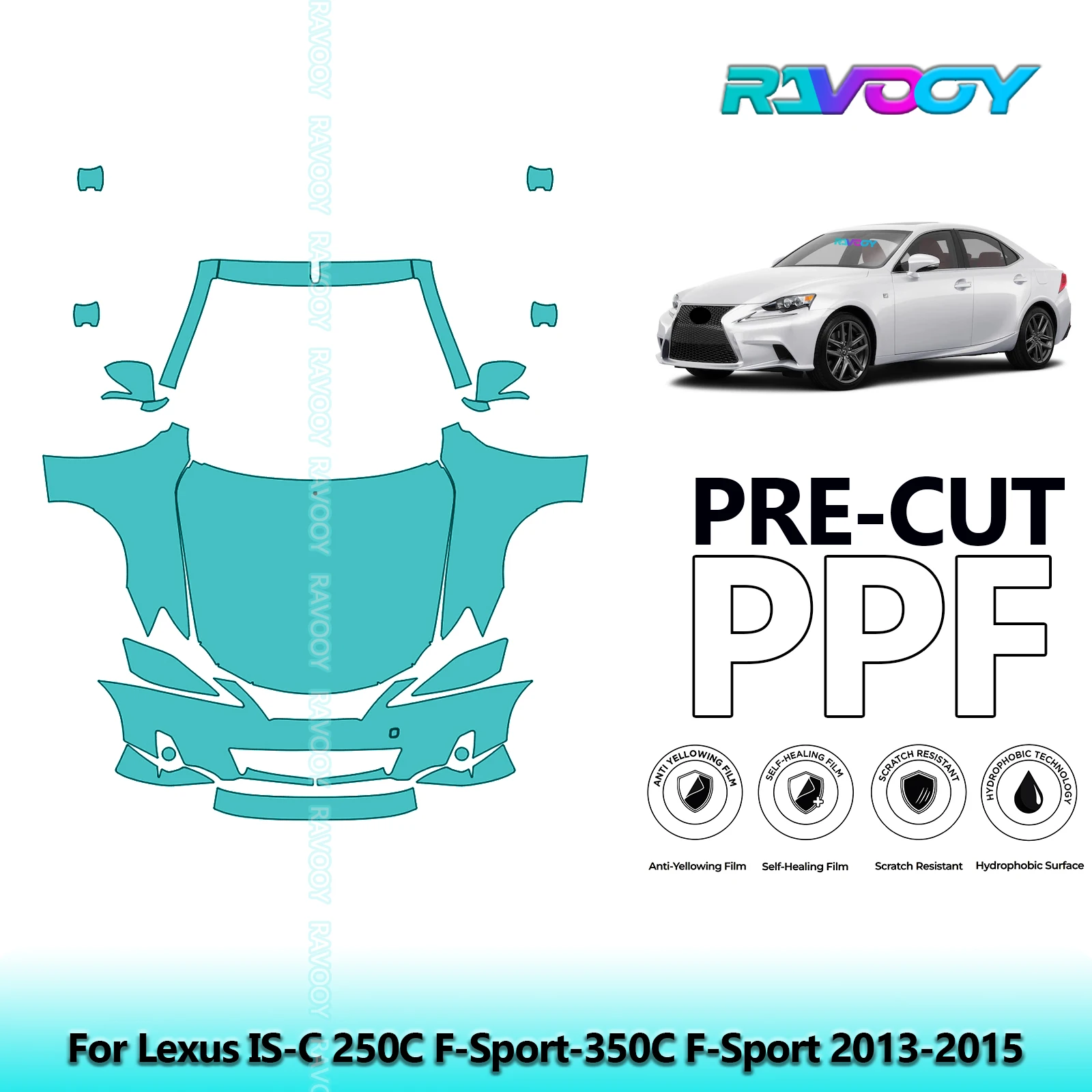 

8.5Mil Front Kit Precut Paint Protection Film PPF Clear Bra For Lexus IS-C 250C F-Sport-350C F-Sport 2013-2015