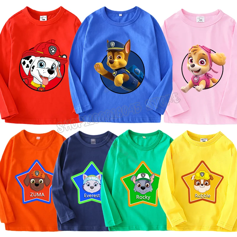 Paw Patrol Long Sleeve T Shirt Skye Chase Figure Kids Cotton Tees Cute Cartoon Anime Tops Boys Girls Autumn T Shirt Baby Clothes