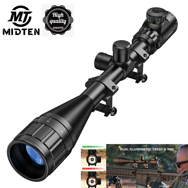 MIDTEN Rifle Scopes6X -24X Magnification AO Fast Focus Eyepiece Red and Green Illuminated Adjustment 20MM Mount