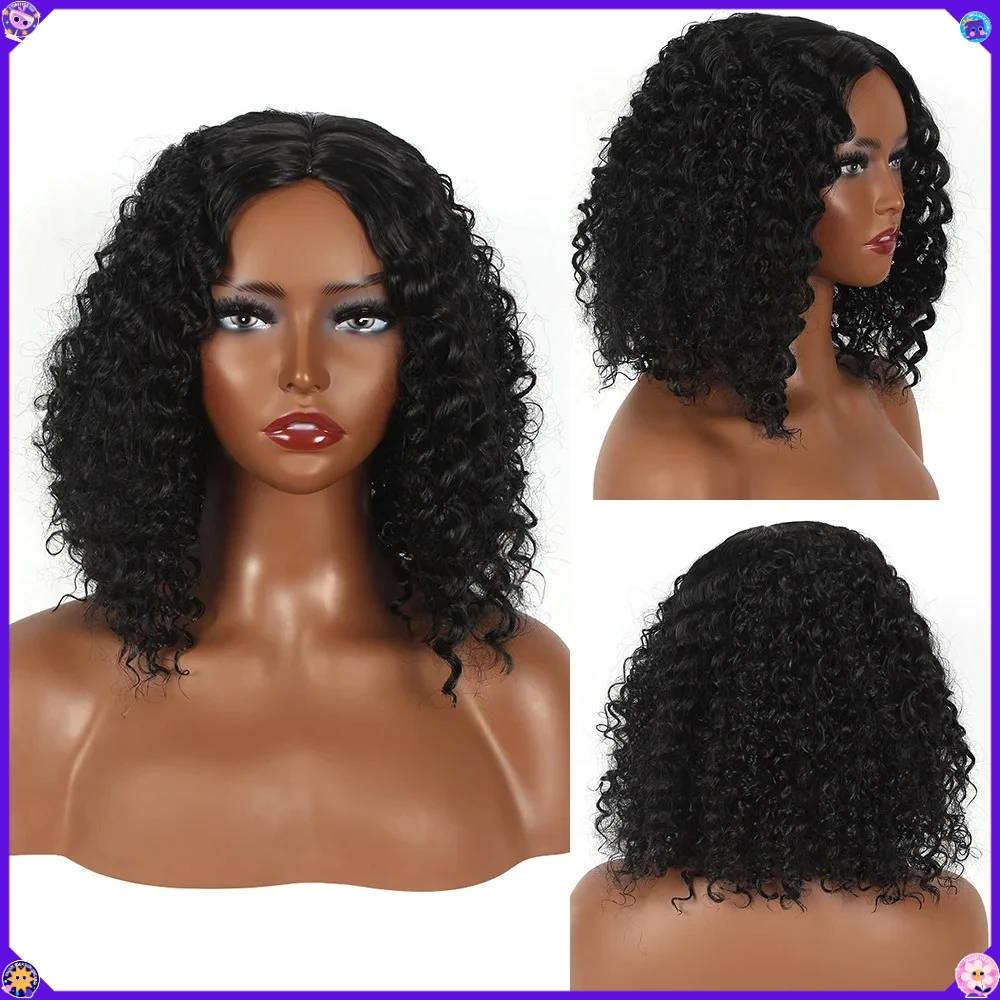 Synthetic Deep Wave Bob Wig Short Curly Spring Style Black Cosplay Party Costume Fiber Wig Natural Look Daily Synthetic Wig For