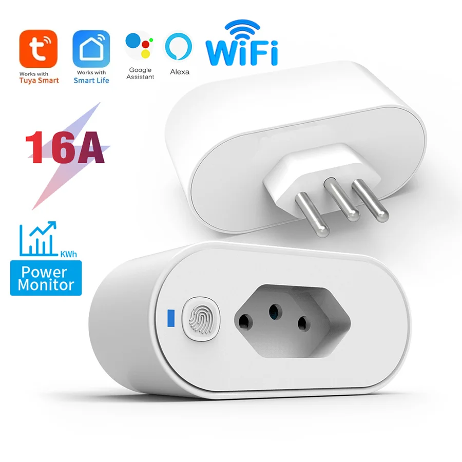 Brazil Smart Plug WiFi 16A Energy Monitor Tuya Smart Life Alexa Google Home Remote Control Timing Brazilian Standard
