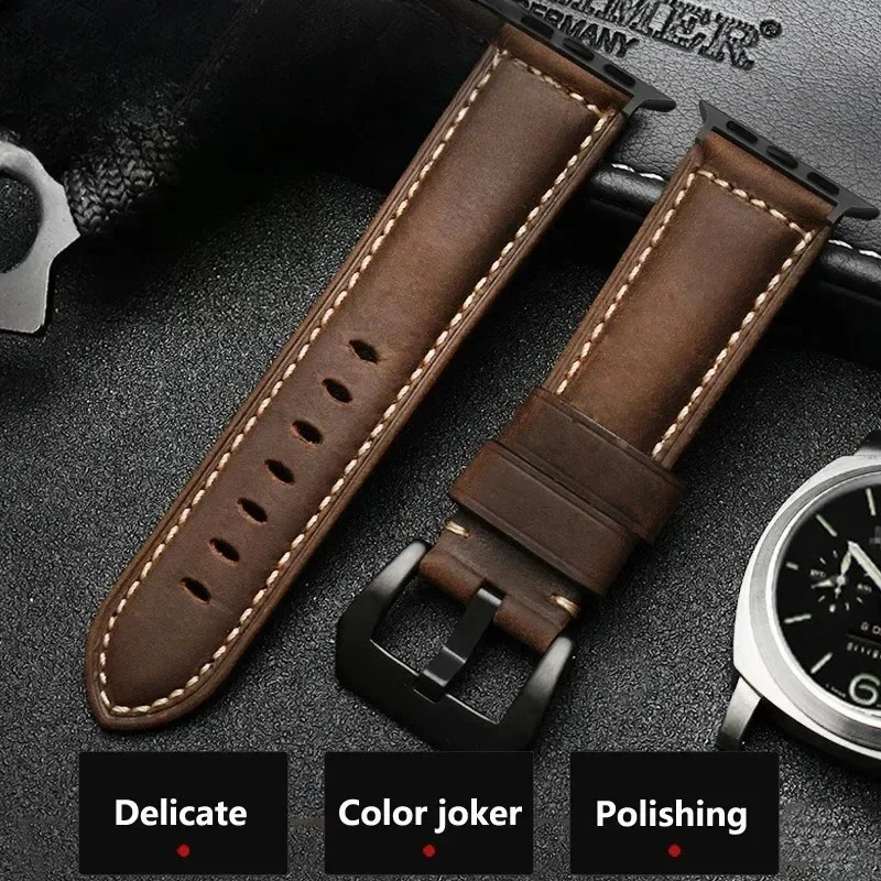 For Apple Watch Band High Quality Leather Strap Men for Series 11 10 9 7 8 SE Ultra 3 2 49mm 44mm 46mm Watch Band 45mm 41mm 42mm