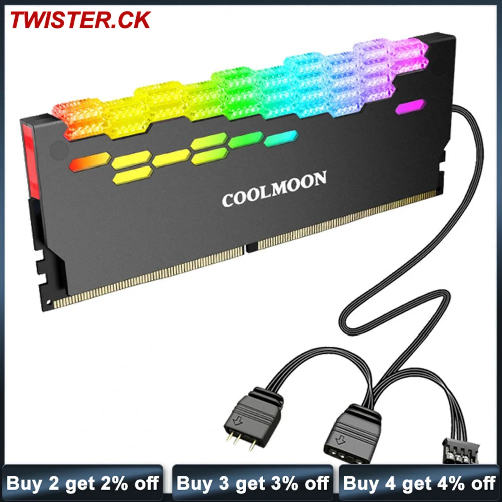 Coolmoon Ra-2 Ram Cooler High Efficiency 5v Argb Memory Module Heat Sink Light Effect Desktop Computer Memory Cooler