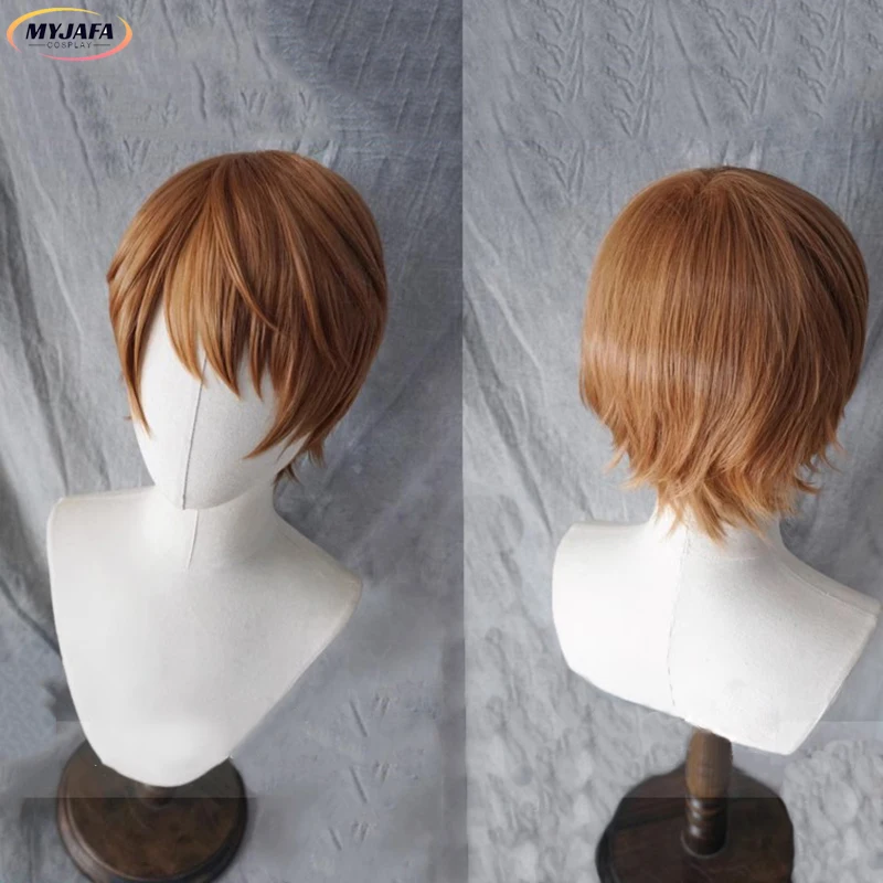 

Yagami Light Cosplay Wig Anime Short Brown Fluffy Yagami Light Heat Resistant Synthetic Hair Halloween Party Wigs + Wig Cap