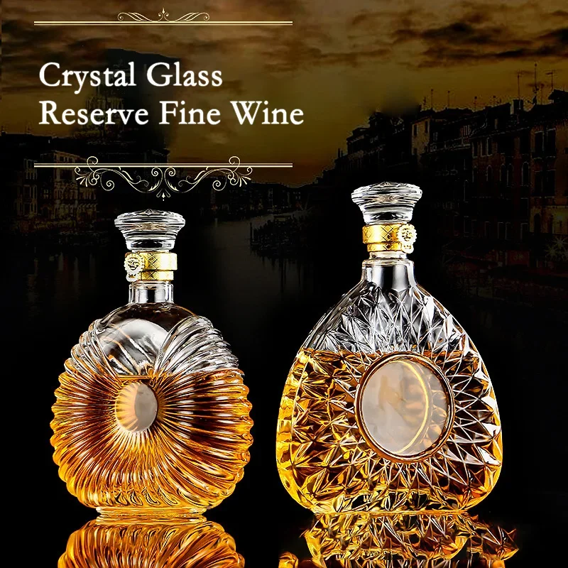 

800-1000ml High-grade Square Decanter Dispenser Crystal Glass Bottle Wine With Screw Cap Aerator Mirror Jug Gift Bar Decoration