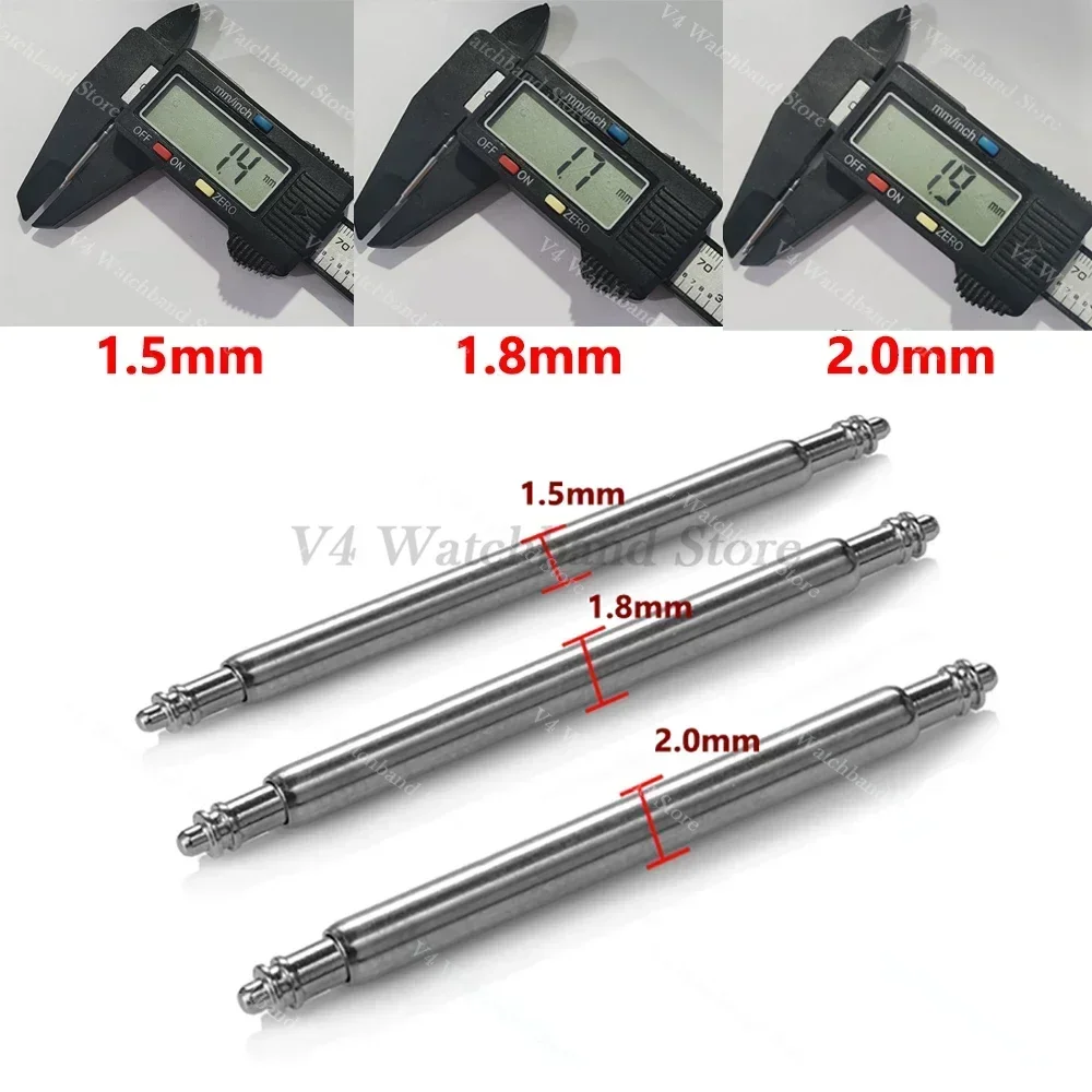20pcs Watch Band Spring Pins 1.5mm 1.8mm 2.0mm Thickness Metal Spring Bars 16/18/20/22/24/26mm Strap Link Pins Watch Repair Tool