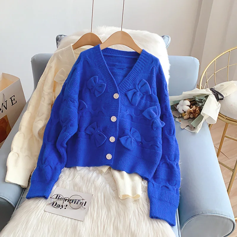 

Klein Blue ort Open Cardigan Spring Knitted Outerwear Women's Faionable Top Small Size V-ne Long Sve Regular Fit
