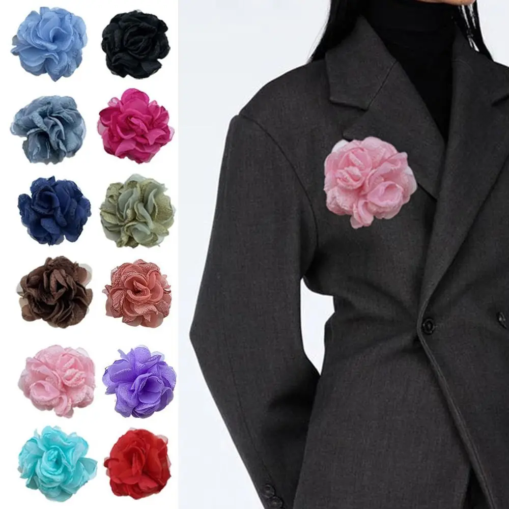 Fabric Handmade Accessories Large Flower Brooch Suit Sweater Coat Solid Color Corsage Wedding Party Decor