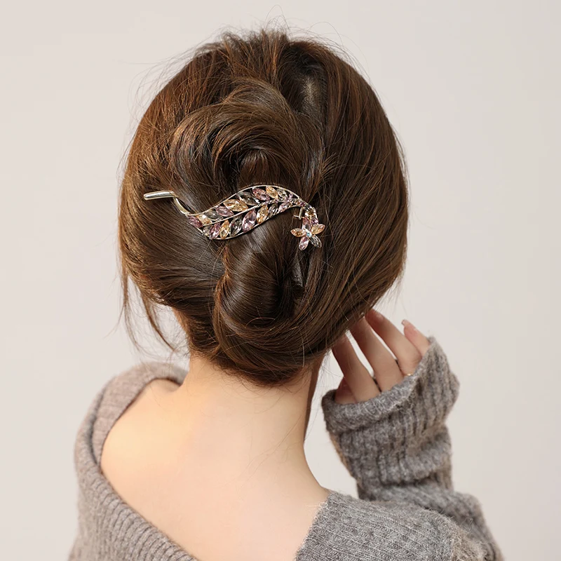 CHIMERA French Banana Twist Clip Elegnat Crystal Leaves Metal Hairgrip for Women Bun Ponytail Holder Headwear Hair Accessories