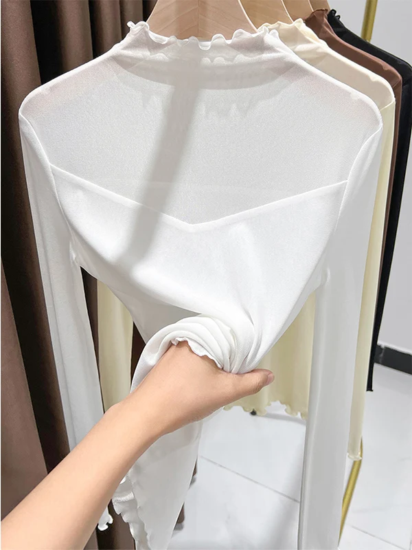 

Women's Me Base irt f High Collar Long Sve Thin Veil Faionable Inner Wear Spring Autumn New Sle Commute Wind