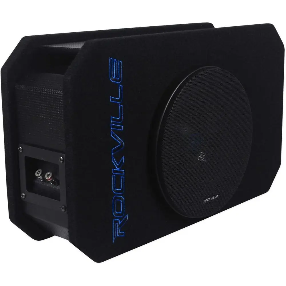 8 200W RMS Shallow Car Subwoofer, Tunnel Slot Ported Enclosure, 4 Ohm, Steel Grill, CNC-Cut MDF, Carbon Fiber Wrap, 5-Way Bindin