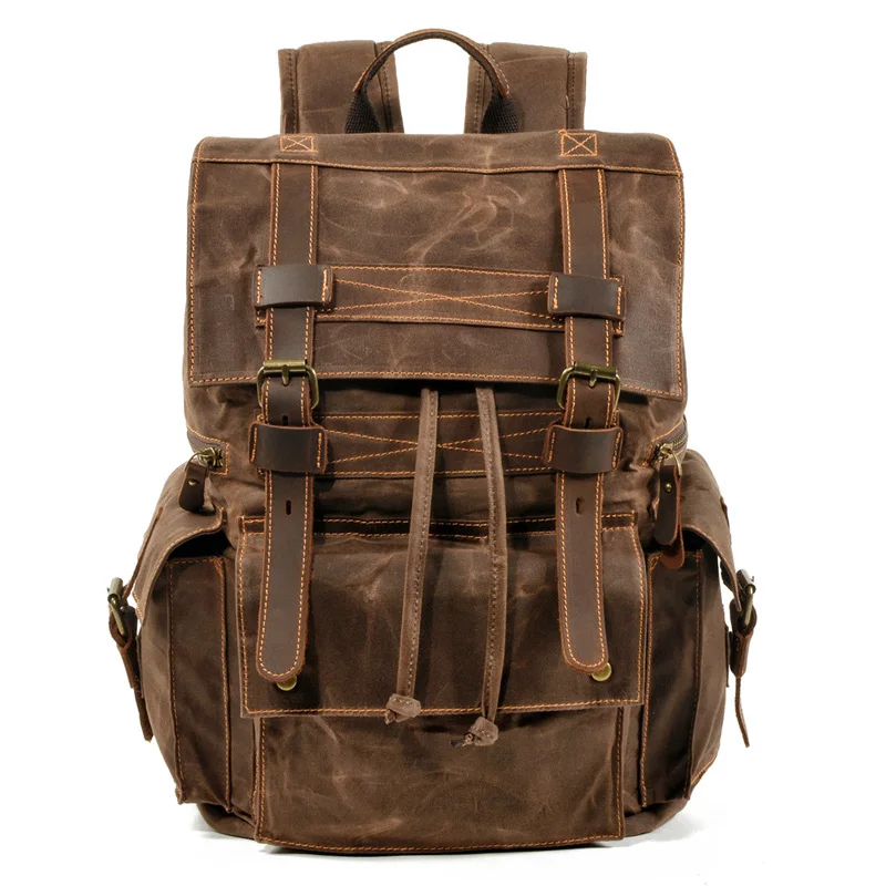 

American Retro Canvas Backpack Waterproof Oil Wax Outdoor Men's Bag Dustproof Travel Bag Bookbag Shoulder Bag for Youth