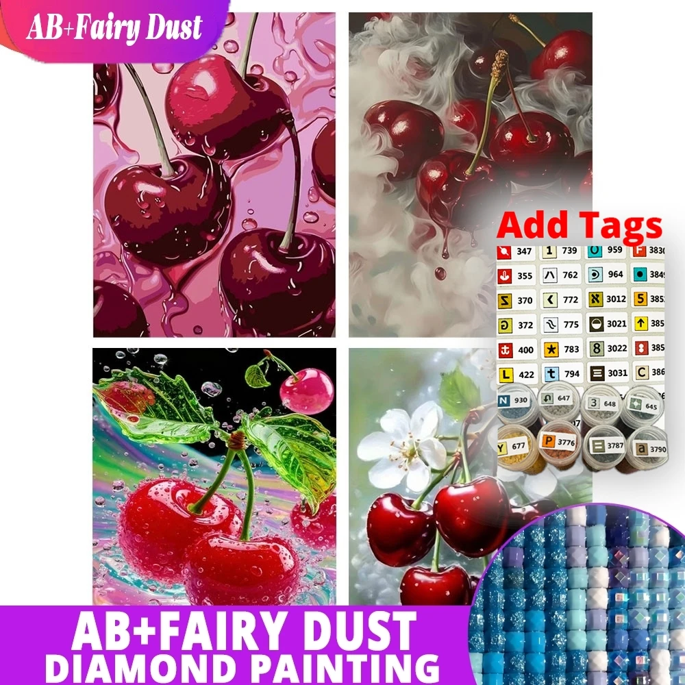 AB Fee Staub 5D Diy Diamant Malerei Kirsche Obst Mosaik Küche Blume Komplette Kits Handgemachte Bilder Von Strass Quadrat Runde