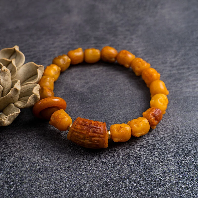 Antique-style including camel unisex Maitreya Buddha and ox bone bracelets