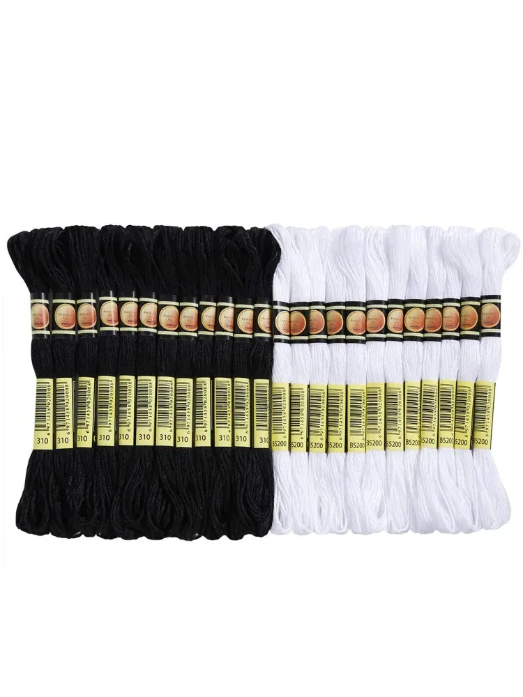 Kreuzstich-Stickgarn für DIY Handarbeiten Nähzubehör 12 Weiße+12 Schwarze Stickgarne