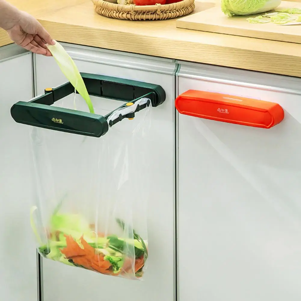 Folding Plastic Trash Bag Holder for Cabinets Door & Cupboard Punch-free Installation Under Sink Garbage Bag